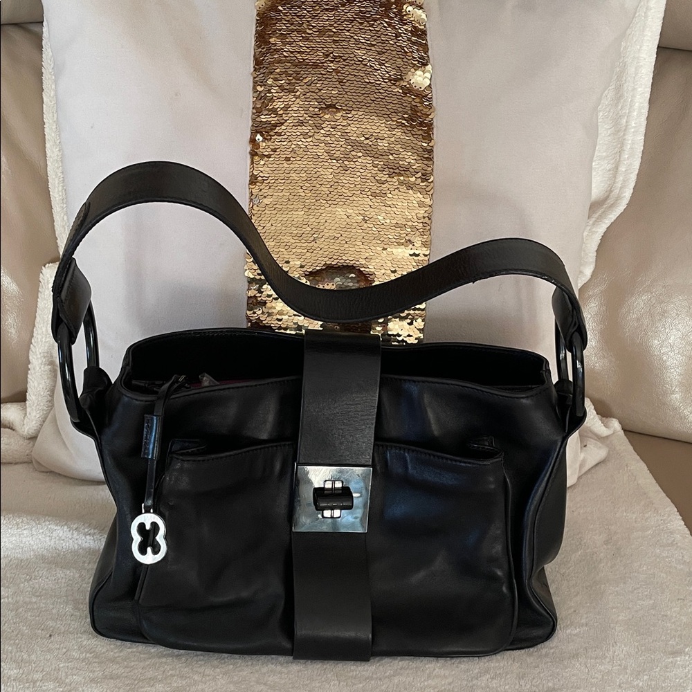 Auth. Escada Elegant Black Leather Shoulder Bag